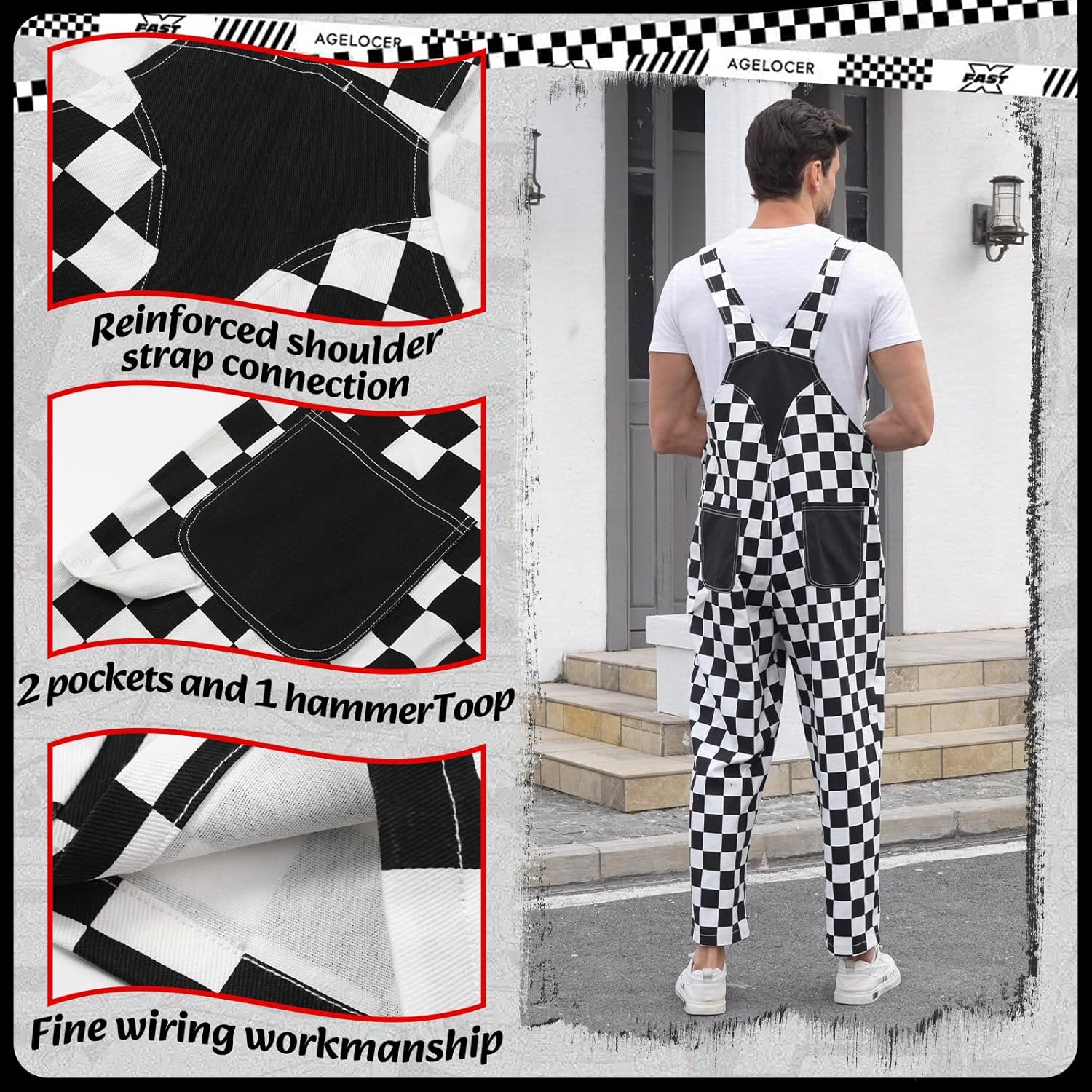 Men Overalls Mardi Gras Overalls USA Overall Checkered Overall Men Women Fun Game Bibs Coveralls Pants Jumpsuits - Image 3