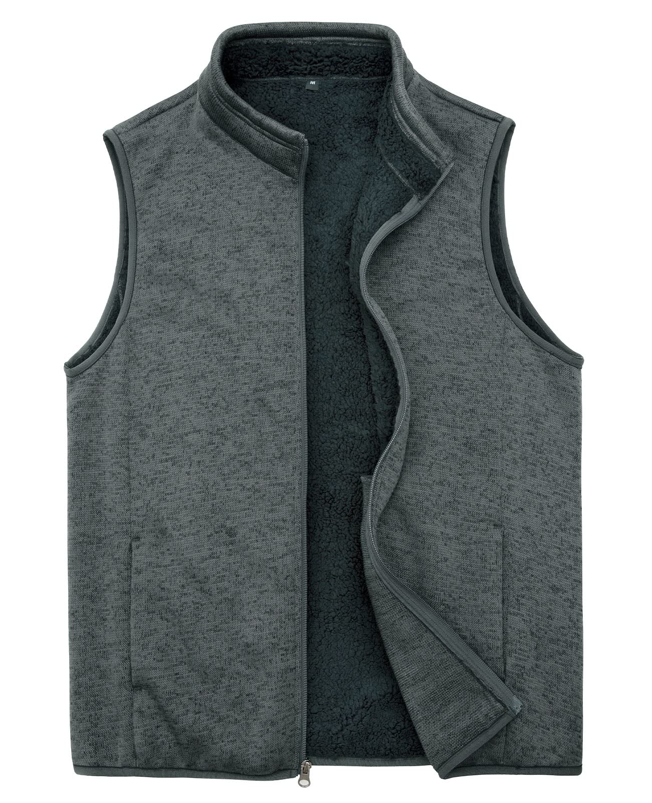 Bonnroth Mens Full Zip Sweater Fleece Vest, Sherpa Lined Stand Collar Vests with Pocket