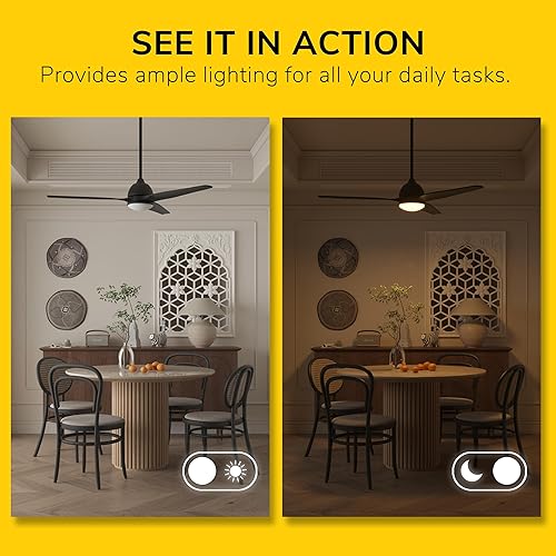 Miniatura 2 de Inlight Ventilador de techo con motor de CA negro integrado para interiores y exteriores, con luz y control remoto, IN-0714-3-BK