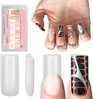 NOVO OVO Sharp Square Medium Nail Tips Press on, Natural (Not Sculpted) No C Curve Soft Gel Double Matte Clear Fake Nail Extension,Full Cover False Nails for Salon DIY Manicure x 15 Sizes 180 pcs