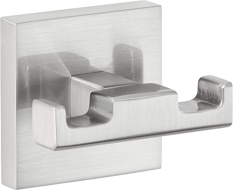 tesa EXXCLUSIV Doppel-Handtuchhaken, verchromt - Bad-Haken mit doppelter Aufhänge-Lösung, zur Wandbefestigung ohne Bohren, inkl. Klebelösung - 60mm x 50mm x 44mm