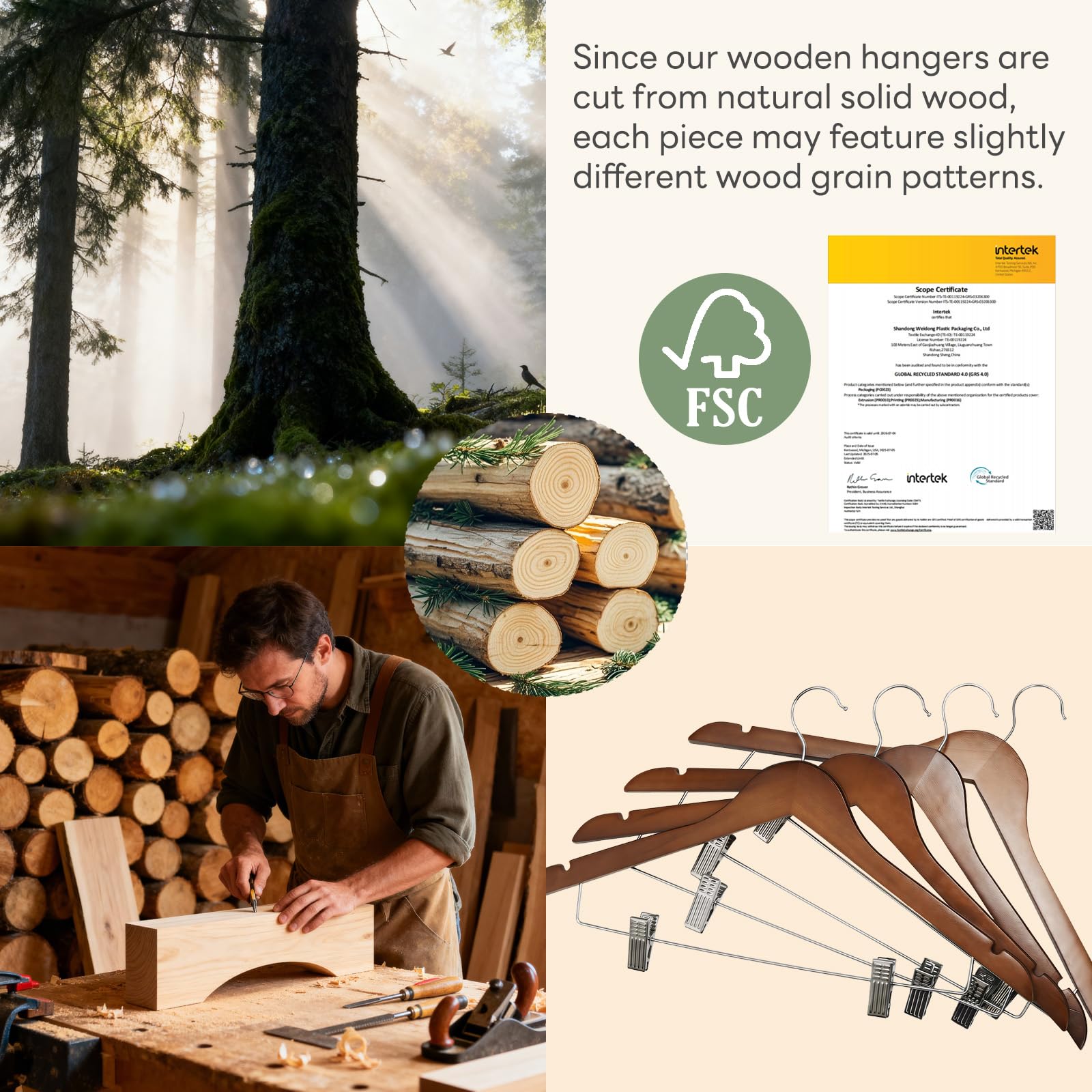 HOUSE DAY 12 Stück Holz Kleiderbügel mit Clips-Dauerhaft Kleiderbügel Holz Rockbügel Hosenbügel Klemmbügel, Hosenkleiderbügel Hosenbügel Platzsparend Kleiderbügel Hosen Jackenbügel Holz Holzbügel | Robuste Holz-Kleiderbügel mit Drehhaken, verstellbare Met