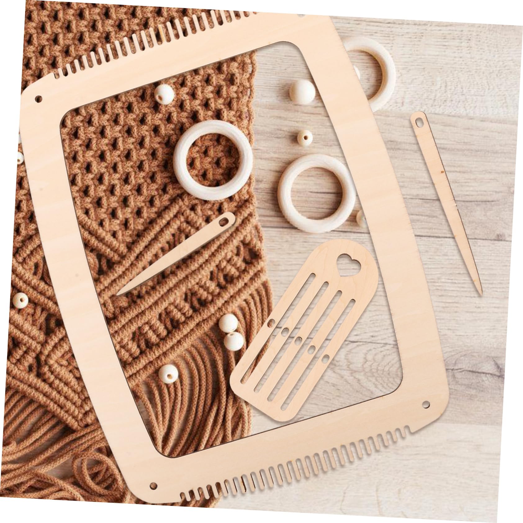 SHINEOFI 2 Juegos conjunto de máquina de tejer kit tejer principiantes telares de madera agujas crochet fabricación de tapices herramienta de tejido bobina de madera punto puntiagudo Beige