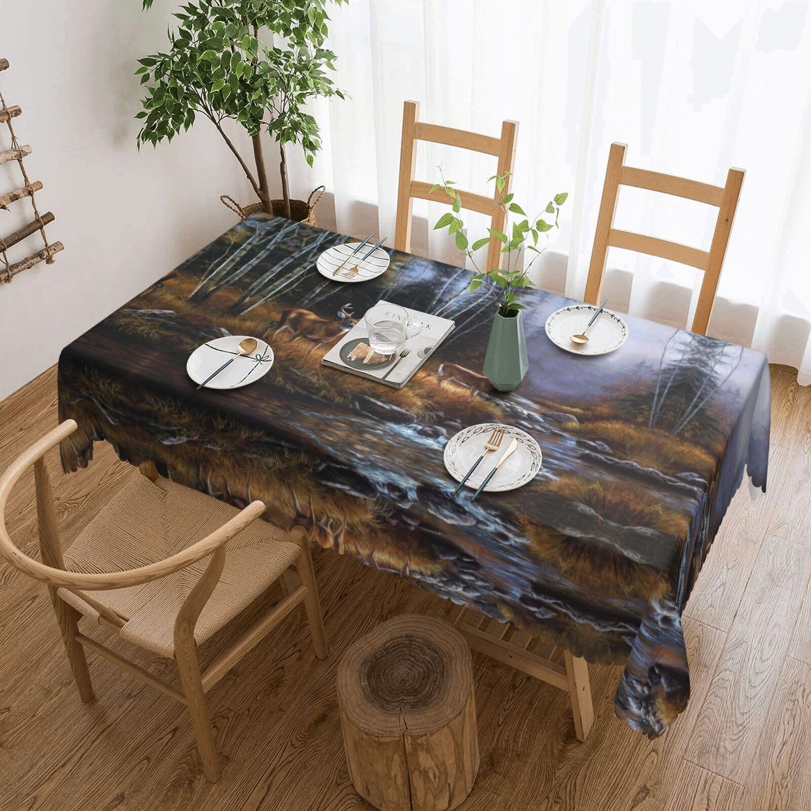 Hzhuaoeg Beauty Deer Square Tablecloth Print Table Cover Wipe Clean Tablecloth For Parties, Picnics, Gardens Table Cover 137X183cm