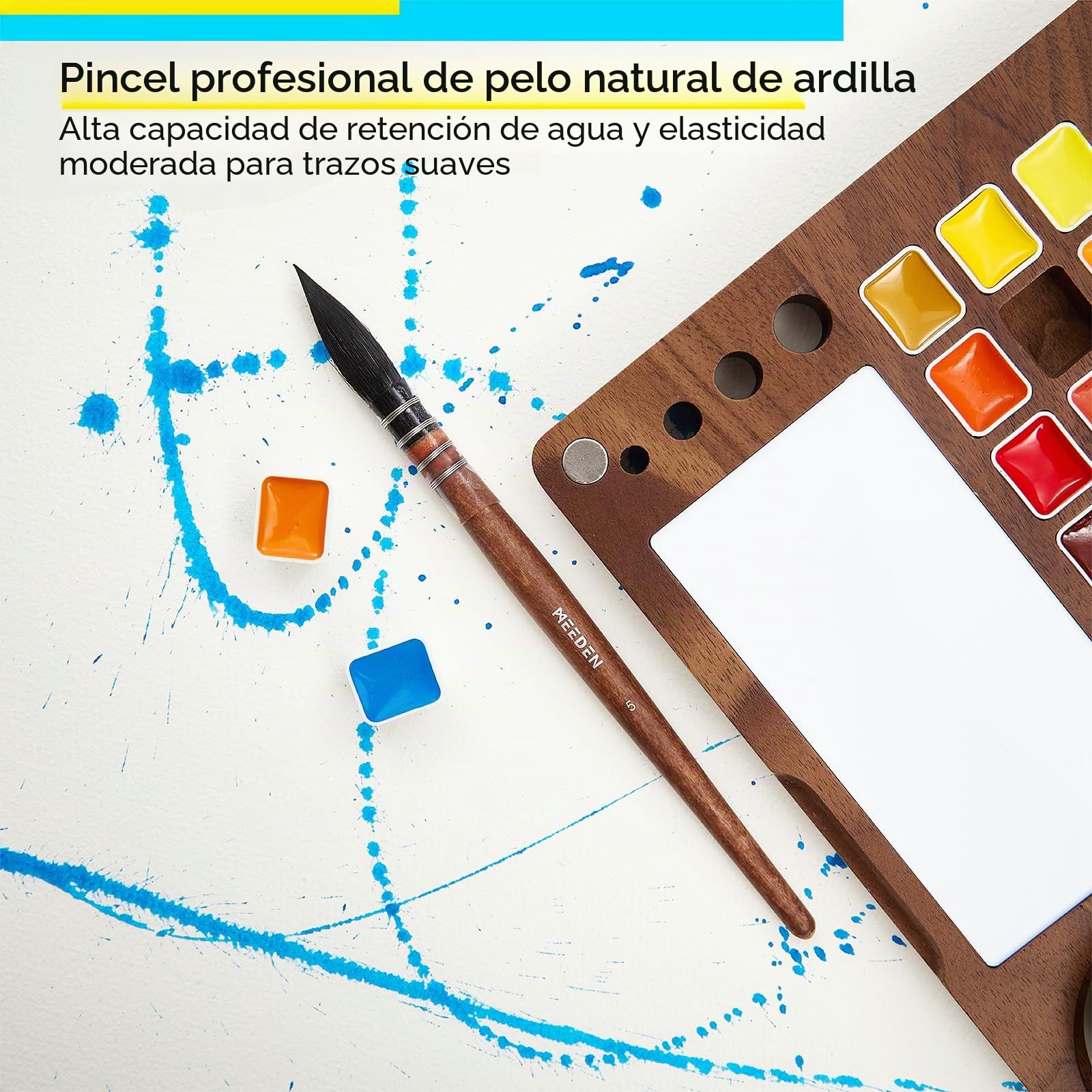 MEEDEN Juego de pintura de acuarela, colección de lujo de 27 colores con estuche de nogal negro, pinceles de pelo de ardilla natural y pinturas de grado artista, kit de acuarela de viaje perfecto para