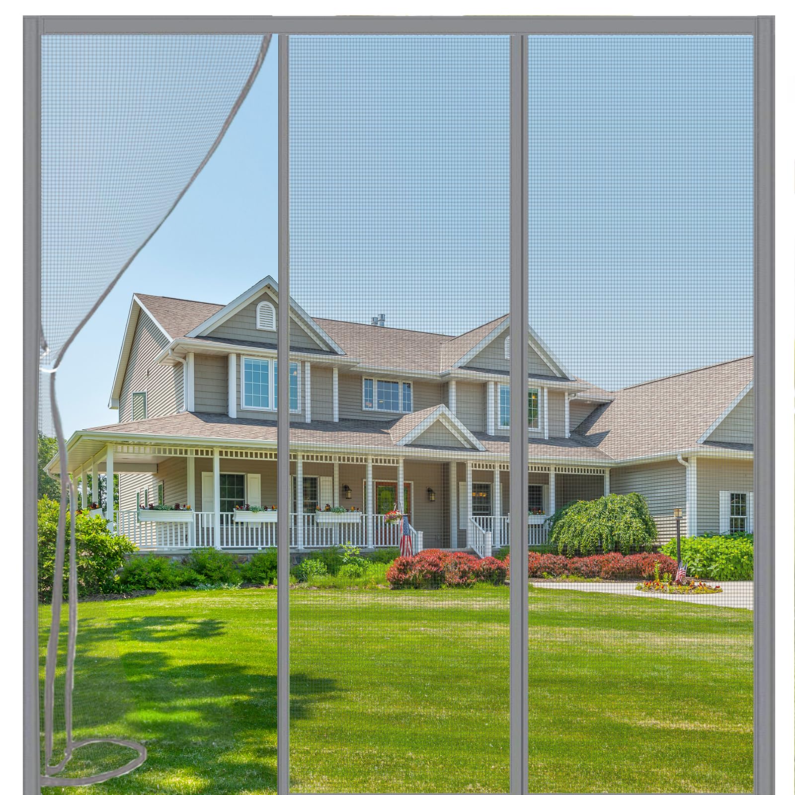 Alwayswhy Magnetic Fly Screen Door, Double Door Anti Mosquito Mesh Fly Curtain, Heavy Duty Fly Door Screen Mesh, for Balcony Sliding Doors, Gray, 300(100/100/100) x210cm