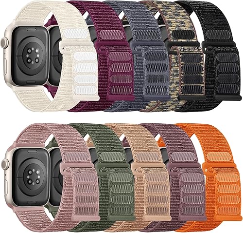 Paquete de 10 correas de nailon suave compatibles con Apple Watch para mujeres y hombres de 1.496 pulgadas, 1.575 pulgadas, 1.614 pulgadas, 1.654