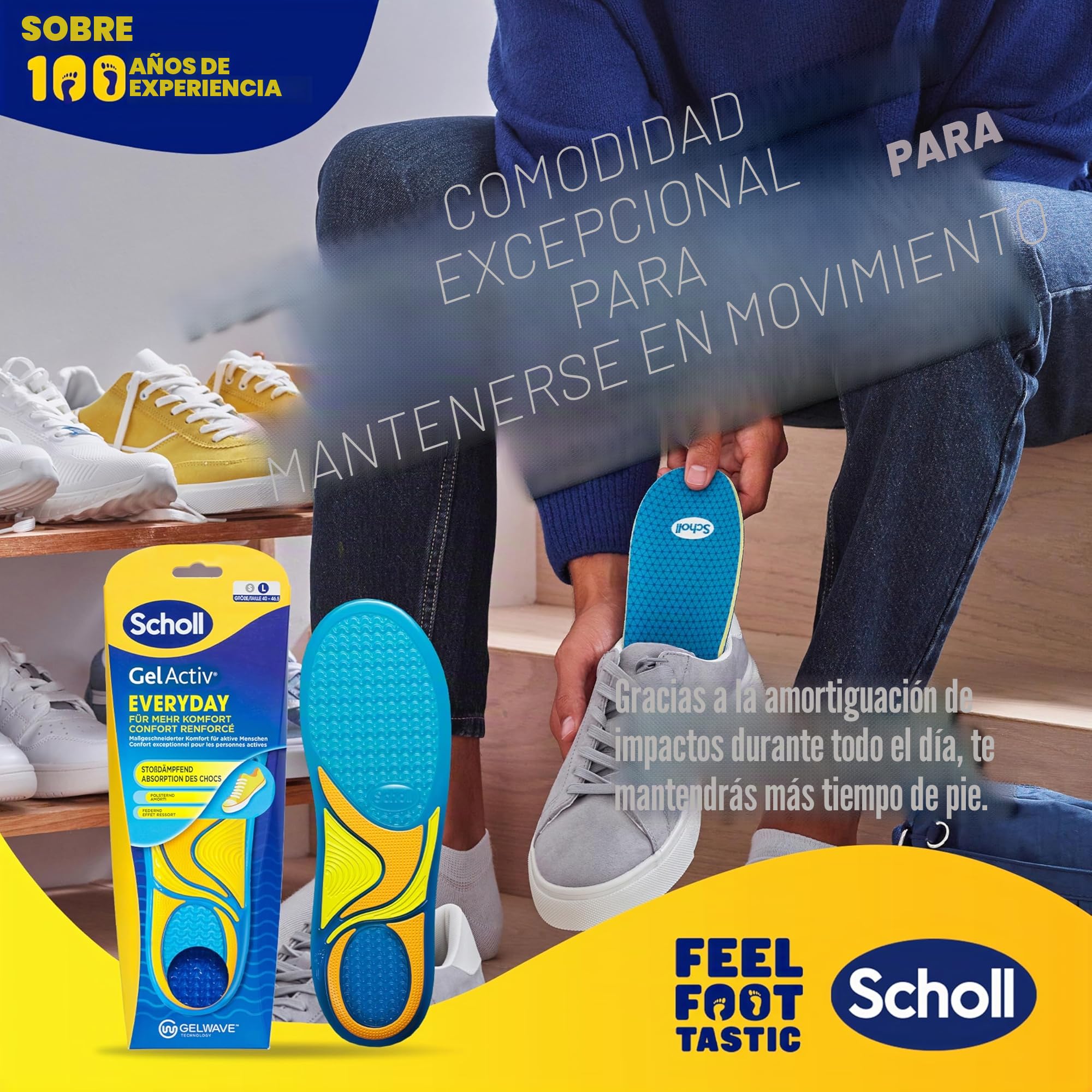 Scholl GelActiv Plantillas Everyday para hombres, talla 40, amortiguación de espuma viscoelástica y tecnología GelWave