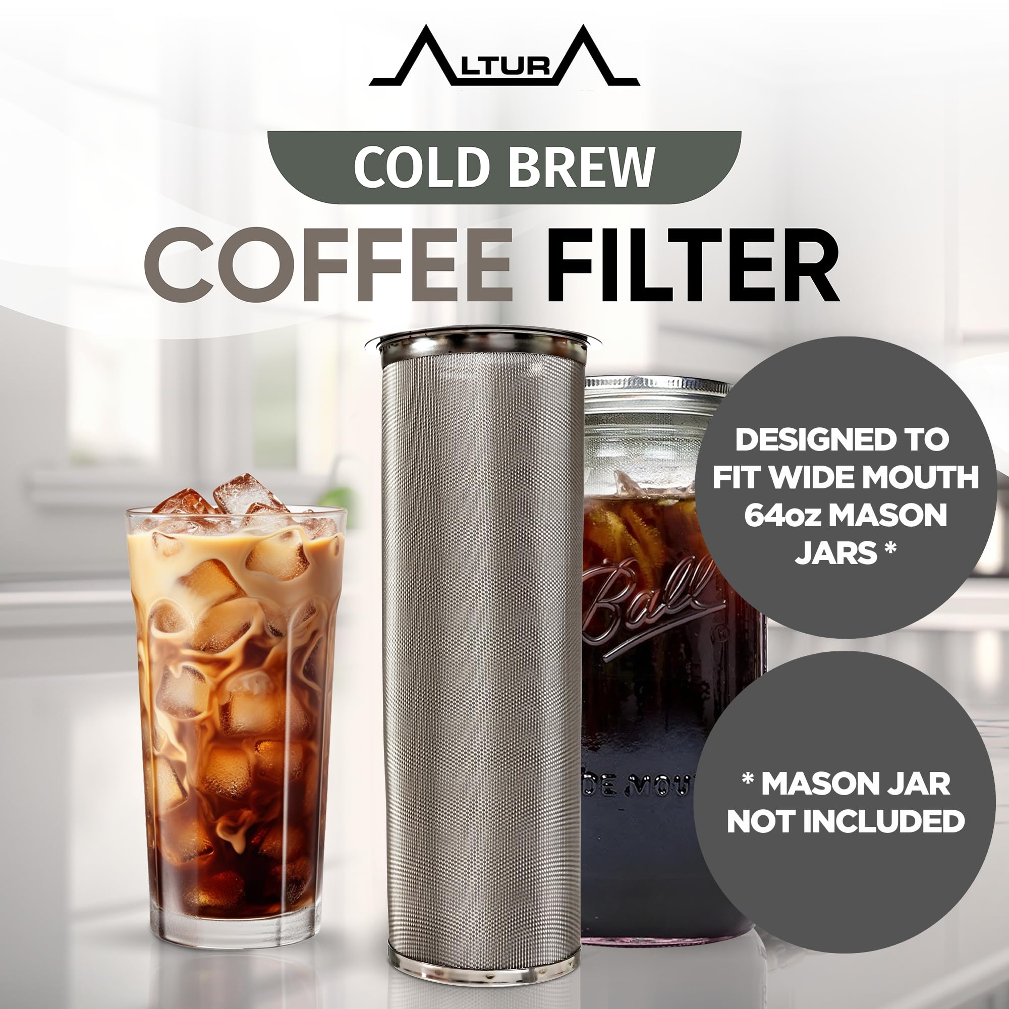 The TUBE: kit de infusor de té y cafetera de frío Filtro de malla de acero inoxidable premium diseñado para adaptarse a todos los tarros de boca ancha. Free Guía de cerveza y libro electrónico de