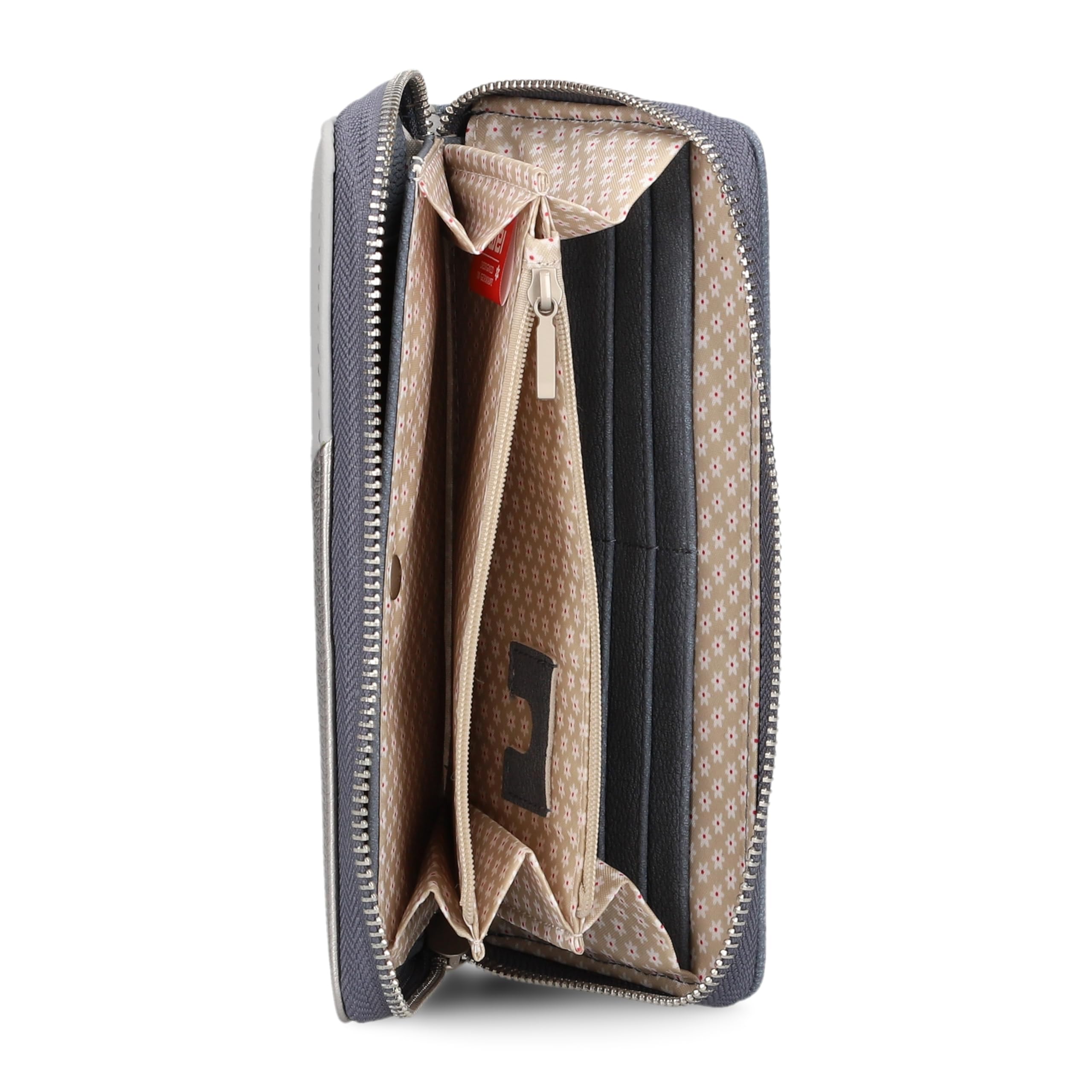 Zwei Damen Geldbörse JANA J2 Wallet 20 x 11 cm hochwertiges Kunstleder im Tricolor-Design, Portemonnaie mit 12 Kartenfächern, Münzfach, Sichtfach für Ausweise, mit umlaufenden Reißverschluss