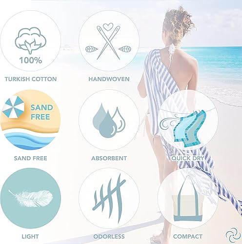 Miniatura 5 de Cottosophy Toalla de playa de algodón, sin arena, de secado rápido, grande de 71 x 39.4 pulgadas, toalla turca, toalla de piscina, toalla de baño,