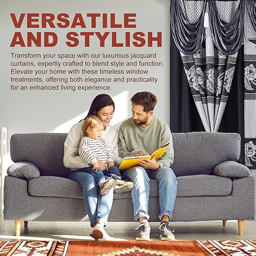 Miniatura 7 de YHSF Cortinas de jacquard para ventana de sala de estar y dormitorios, 54 pulgadas de ancho x 84 pulgadas de largo, juego de 2 paneles con cenefa