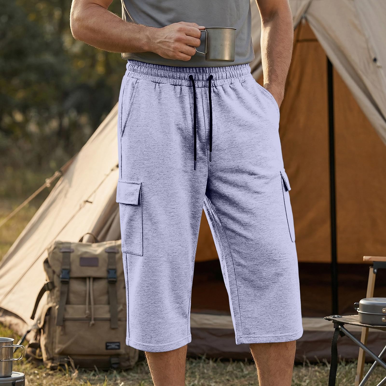 Pantaloni a tre quarti da uomo, in cotone, estivi, sportivi, vestibilità