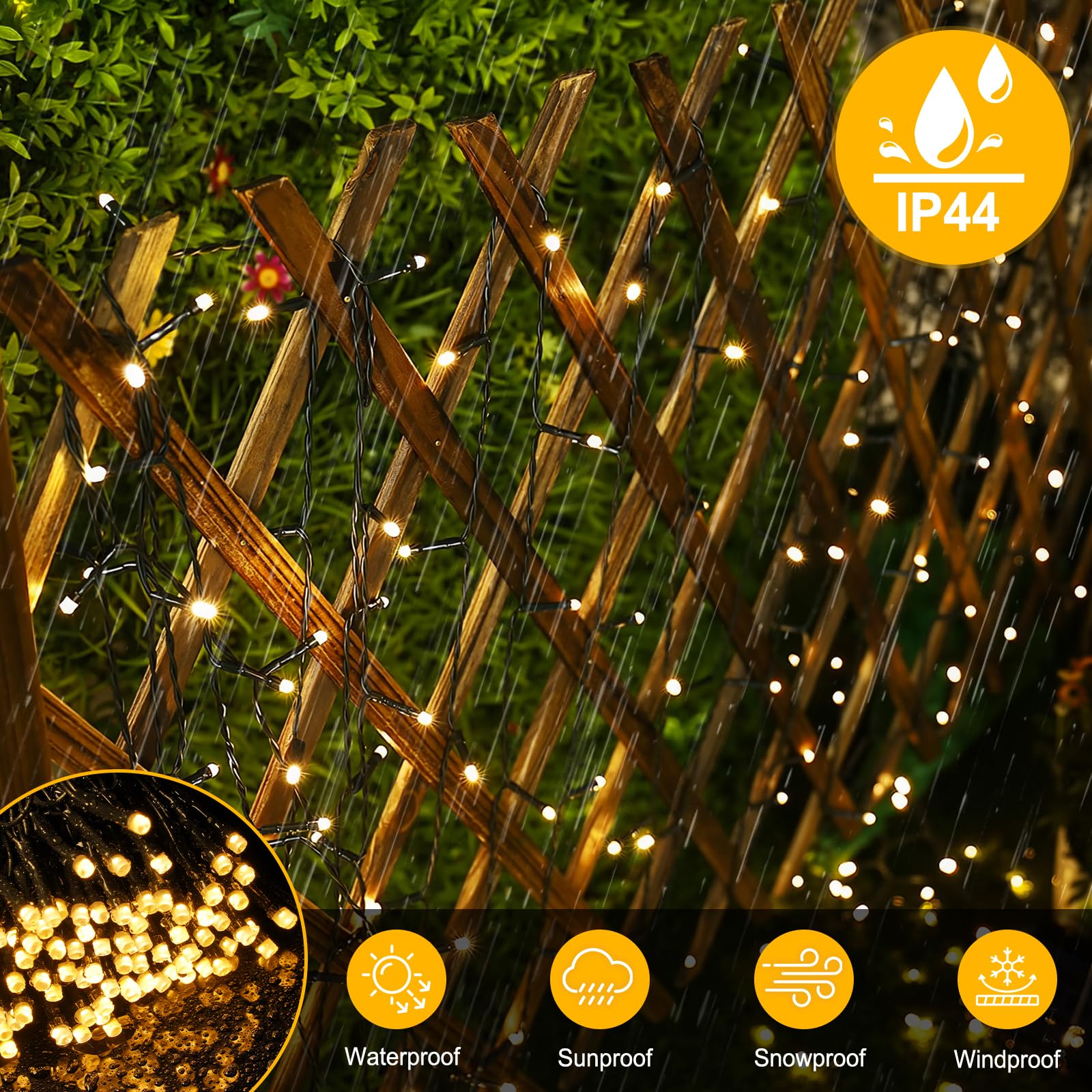 Luci Albero Di Natale a Batteria, 21M 210 LED Stringa Luci Impermeabile con Scatola Batteria Verde Scuro - 8 Modalità, Timer, Bianco Caldo per Interni/Esterni, Festa, Giardino, Natale