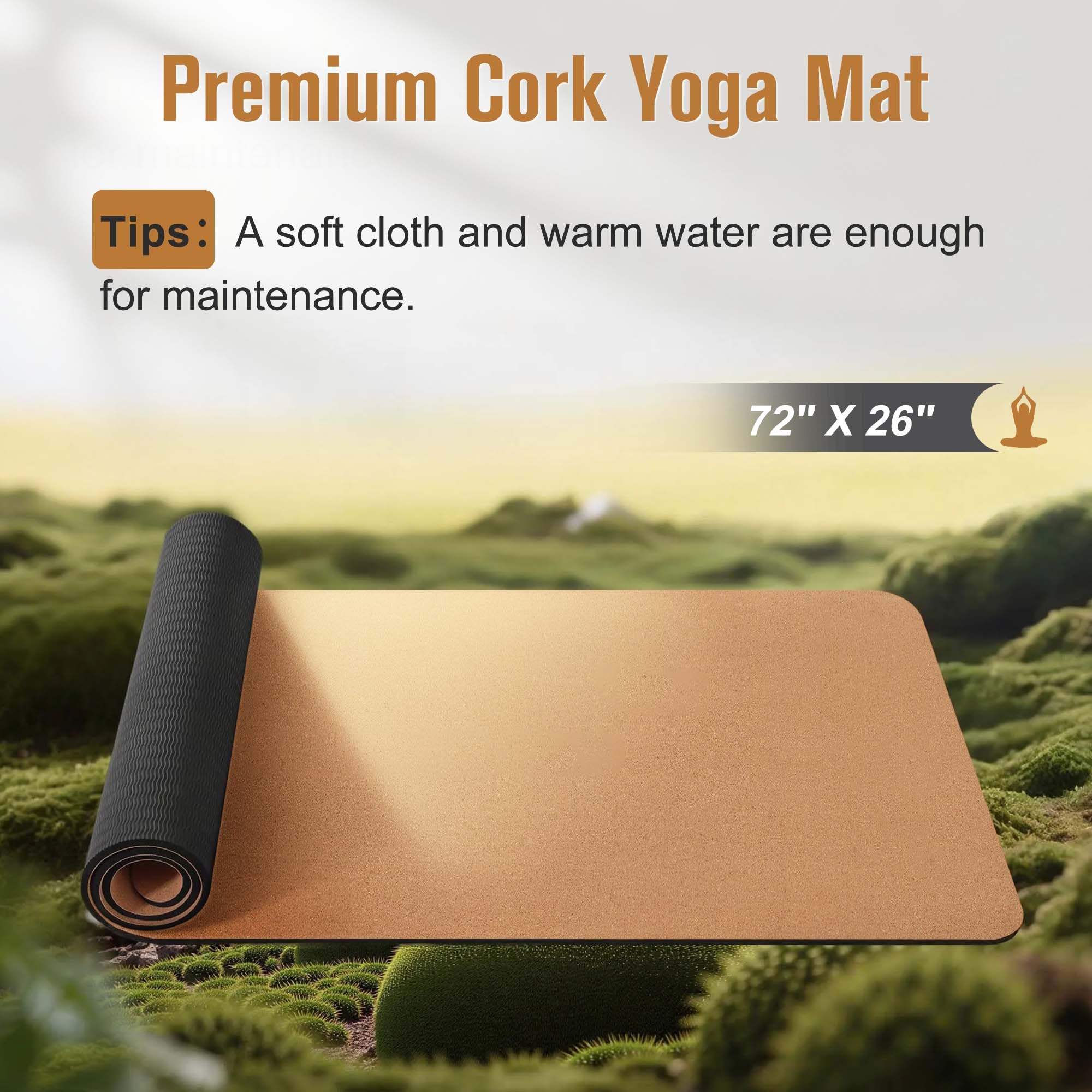 Tappetino da yoga in sughero di alta qualità, 1/4 x 182,9 x 66 cm, in sughero e TPE antiscivolo, per donne e uomini, a prova di sudore, ecologico, ideale per hot yoga e allenamento