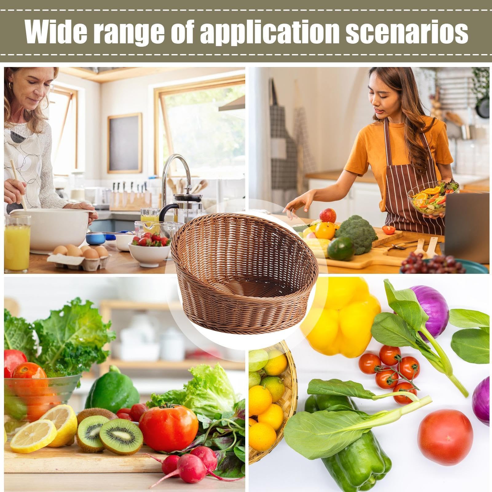 Cesta expositora para pan bandeja organizadora portafrutas imitación ratán | Cesta De Mimbre Para Servir Pan mesa mostrador verduras y pasteles restaurante picnic panadería