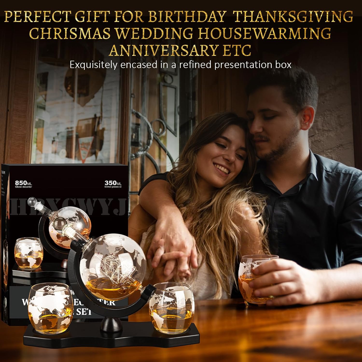Gifts for Men Dad Husband, Whiskey Decanter Globe Set with 2 Glasses & Walnut Tray-Great Gift Idea for Whisky, Bourbon,or Scotch lovers, Must-Have Holiday Stocking Fillers - Image 6