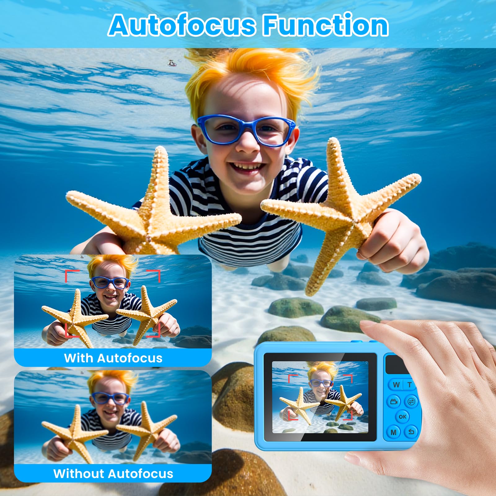 4K Underwater Digital Camera,10FT Floating Camera,48MP Waterproof Camera for Snorkeling,Surfing,Swimming and Kayaking,Dual-Screen Selfie,Autofocus,18X Zoom,Fill Light,32GB Card,Type-C Rechargeable — view 3