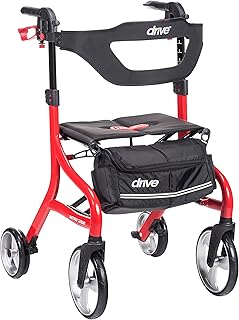 Drive Medical Nitro Sprint Foldable Rollator Walker with Seat, Tall Height Lightweight Rollator with Large Wheels, Folding Rollator, Four Wheel Rolling Walker, Red