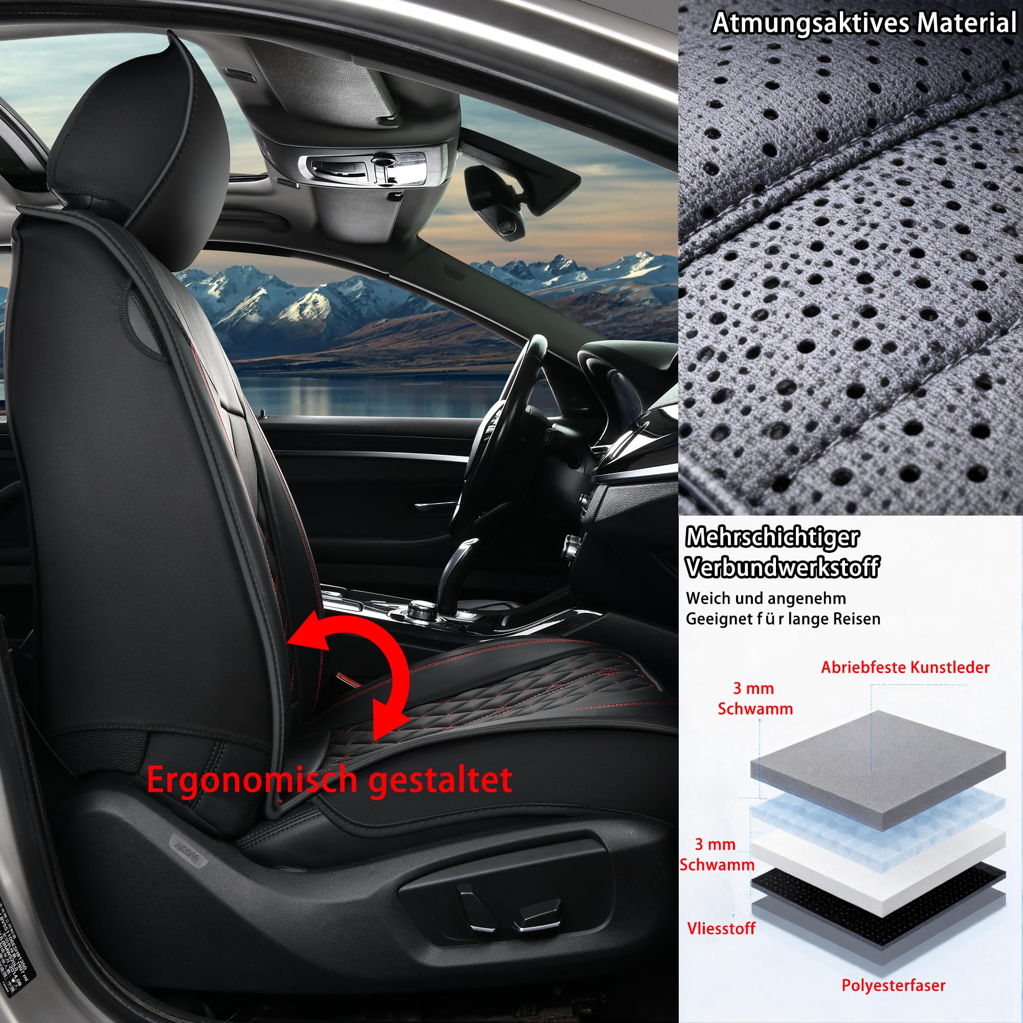 Universelle Auto-Sitzbezüge Komplettset,Wasserdichtes Kunstleder, Atmungsaktiv, rutschfest – Schutz & Haustieren – Für Seat Altea Arona Ateca Ibiza Leon Tarraco