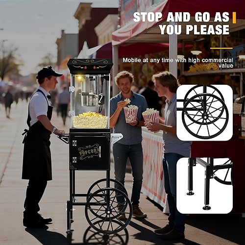 Miniatura 9 de Máquina para hacer palomitas de maíz para cine profesional, con hervidor y carrito de 8 onzas, hace 32 tazas, estilo vintage sobre ruedas para uso