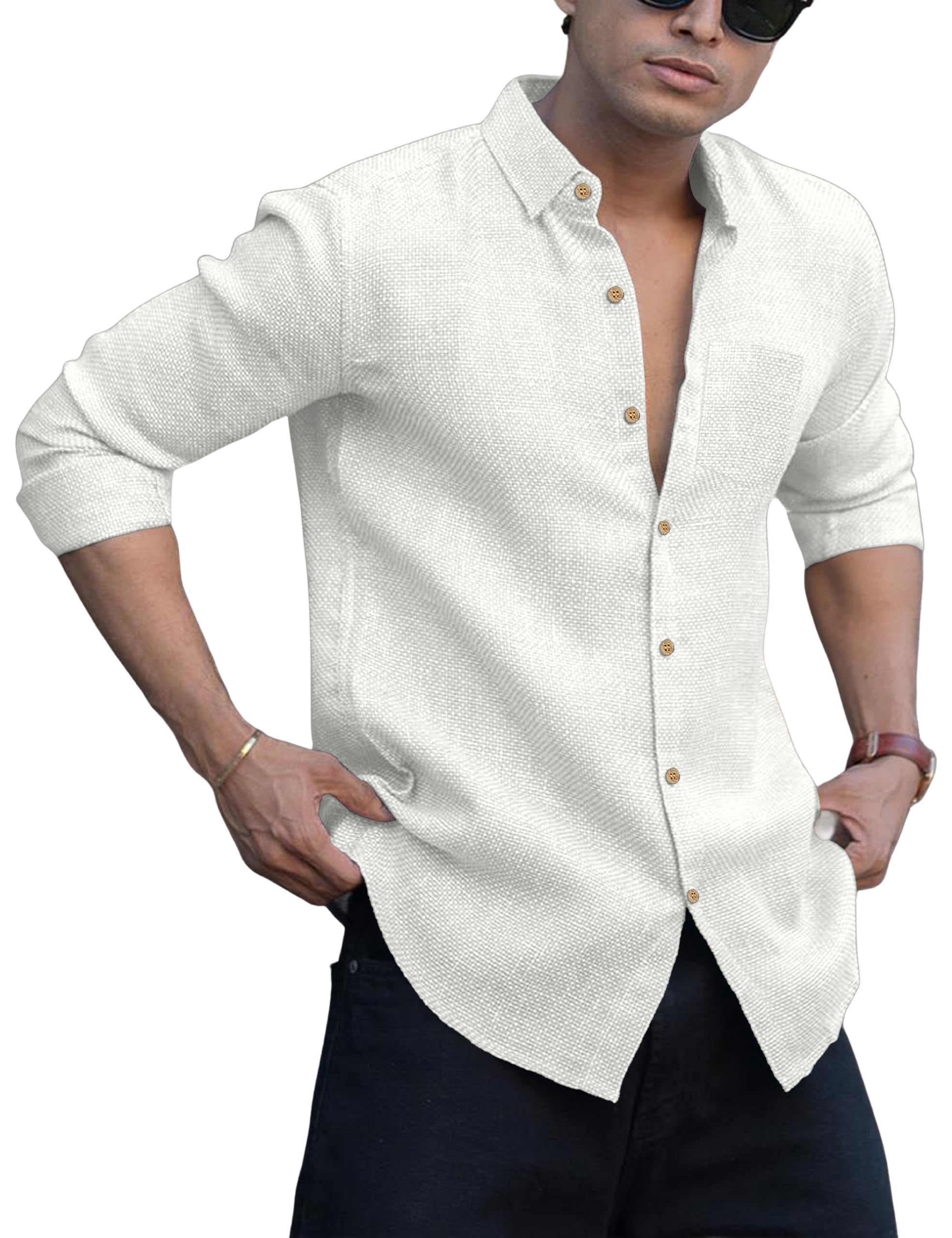 NexaFlair Men's Shirt Regular Fit Solid Pattern Linen Cotton with Long Sleeve Collared Neck Standard Length and Button Down Closure Type | Mens Casual Shirts | Man's Formal Shirts discount deal