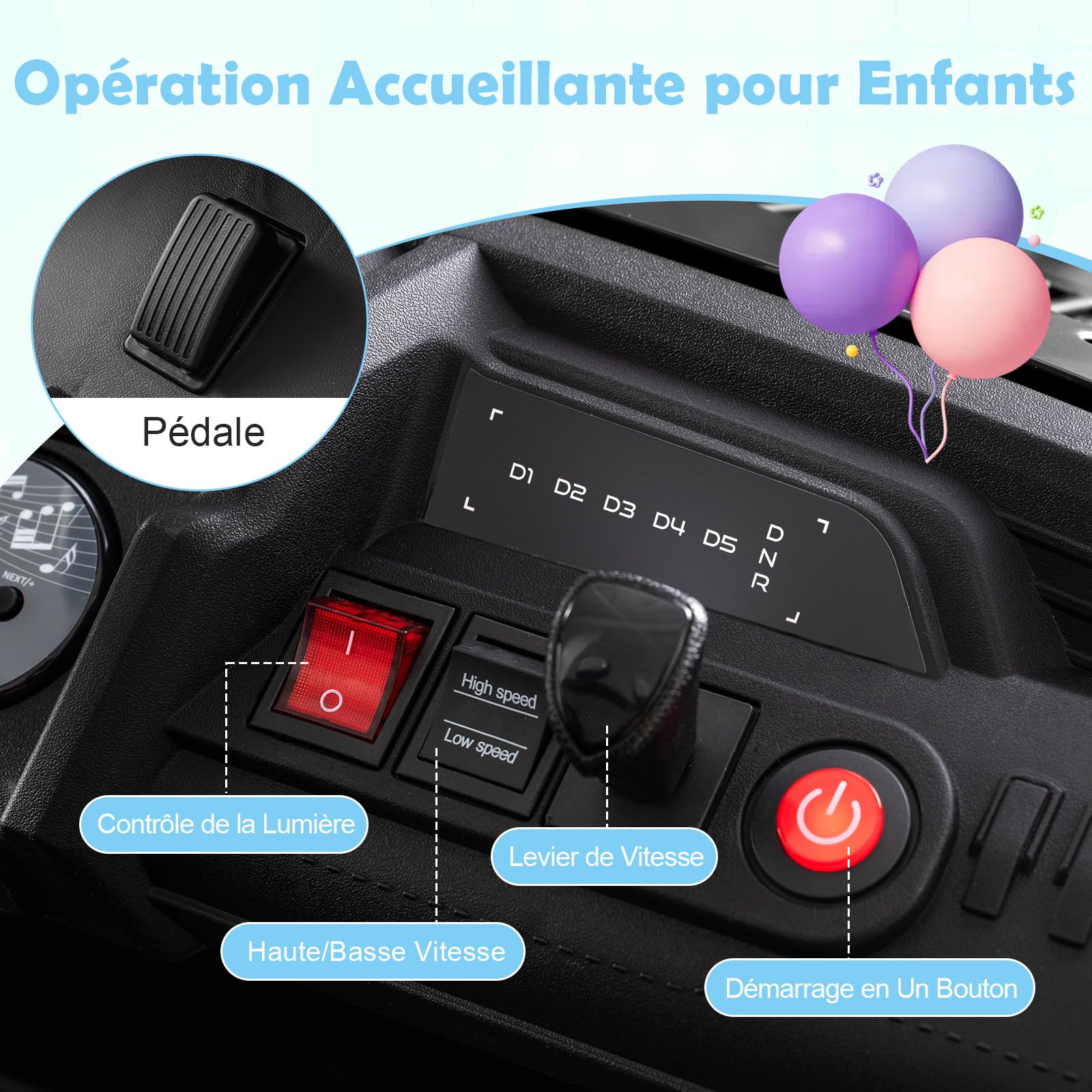 COSTWAY 24V Voiture Électrique Enfant 2 Places avec Télécommande 2,4G, Buggy Électrique Enfant avec Musique Klaxon Lumières LED, Démarrage Progressif, 3,5-6,5 km/h, Charge 40kg pour 3-7 Ans (Noir)