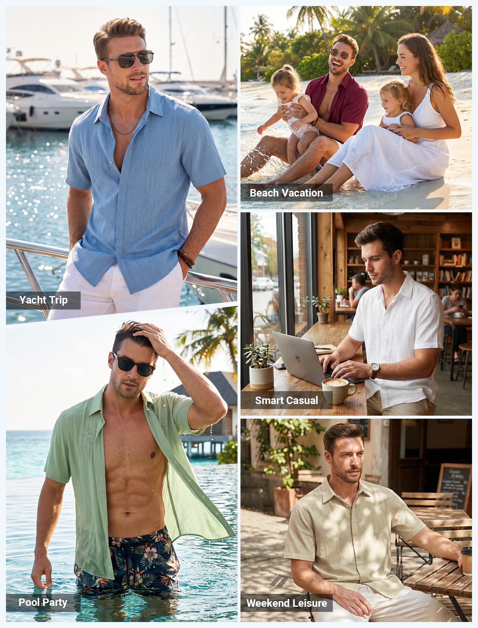 Enlision Camisa Hombre Mangas Cortas Casual Verano Camisas para Hombres Cuello con Solapa Oculta Ajuste Regular Casuales Shirts