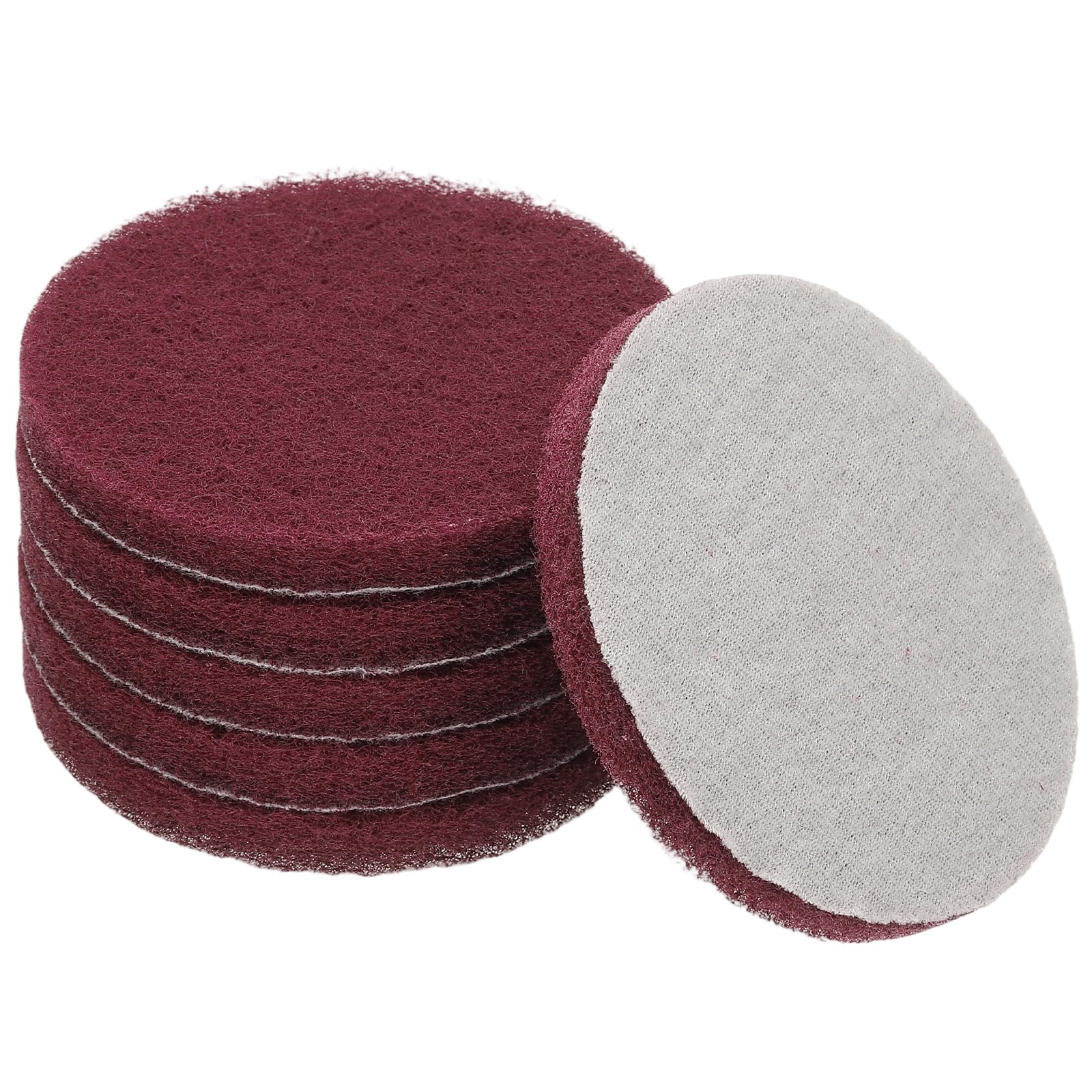 YELARXI Power Scrub Pads, Scrubbing Pads 320 Grits Scouring Discs - Fitting for (Home Kitchen Cleaning - Drill Attachment - Scrubber Replacement) 6 Pcs & 5 Inch & Red
