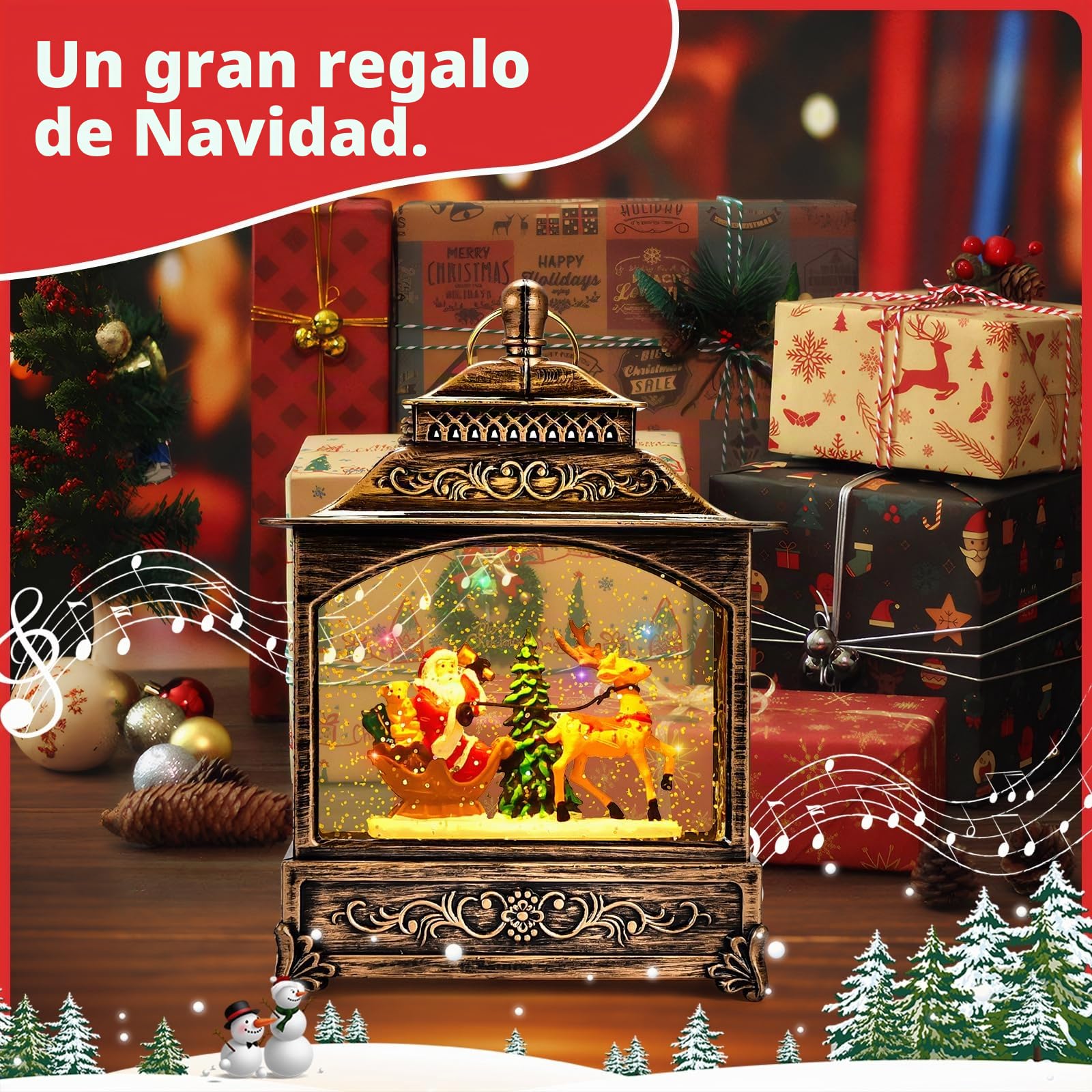 Joellfuner Globos de Nieve Navideños Musicales, Bola de Navidad con Nieve, Farolillo Navidad, con Brillo de AguaLuz de Noche, Decoraciones Navideña de Papá Noel Regalos Adornos (B3)