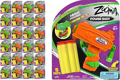 Zooma - Mini pistola de juguete (24 pistolas surtidas) por Fun-A-Ton. Dardos de espuma pequeños y suaves, pistola de lanzador para niños,