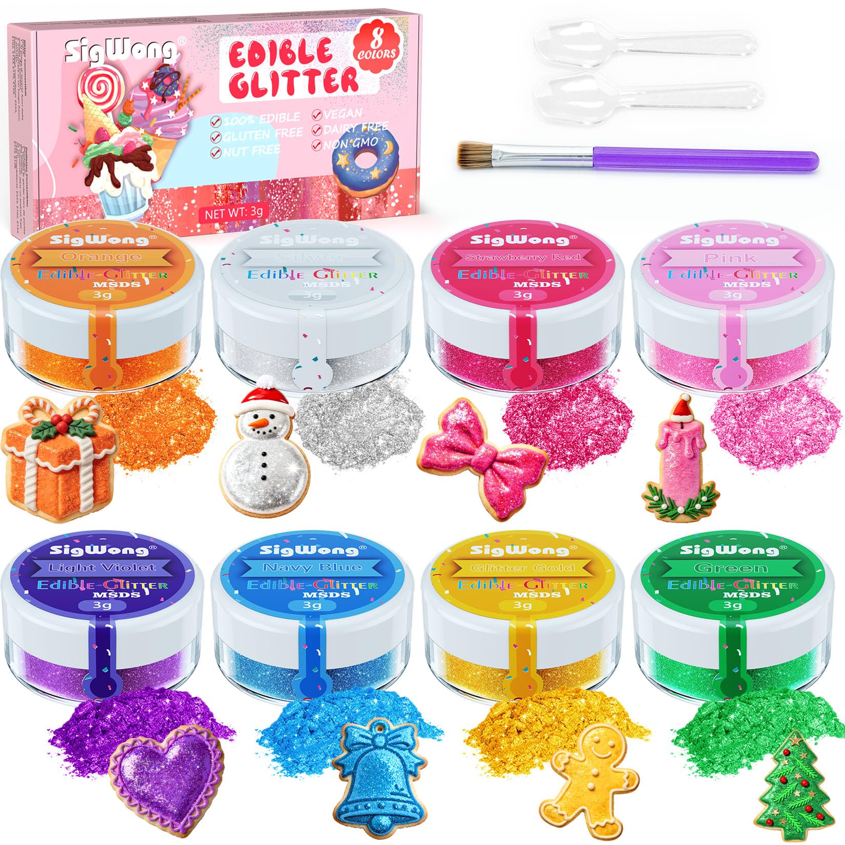 Edible Glitter Set, Sprinkles Edible Glitter for Drinks, 8 Colors Prism Powder Edible Glitter Dust for Wines, Beer, Cocktail, Strawberries, Cakes, Cupcakes, Chocolate - 3g/bottle