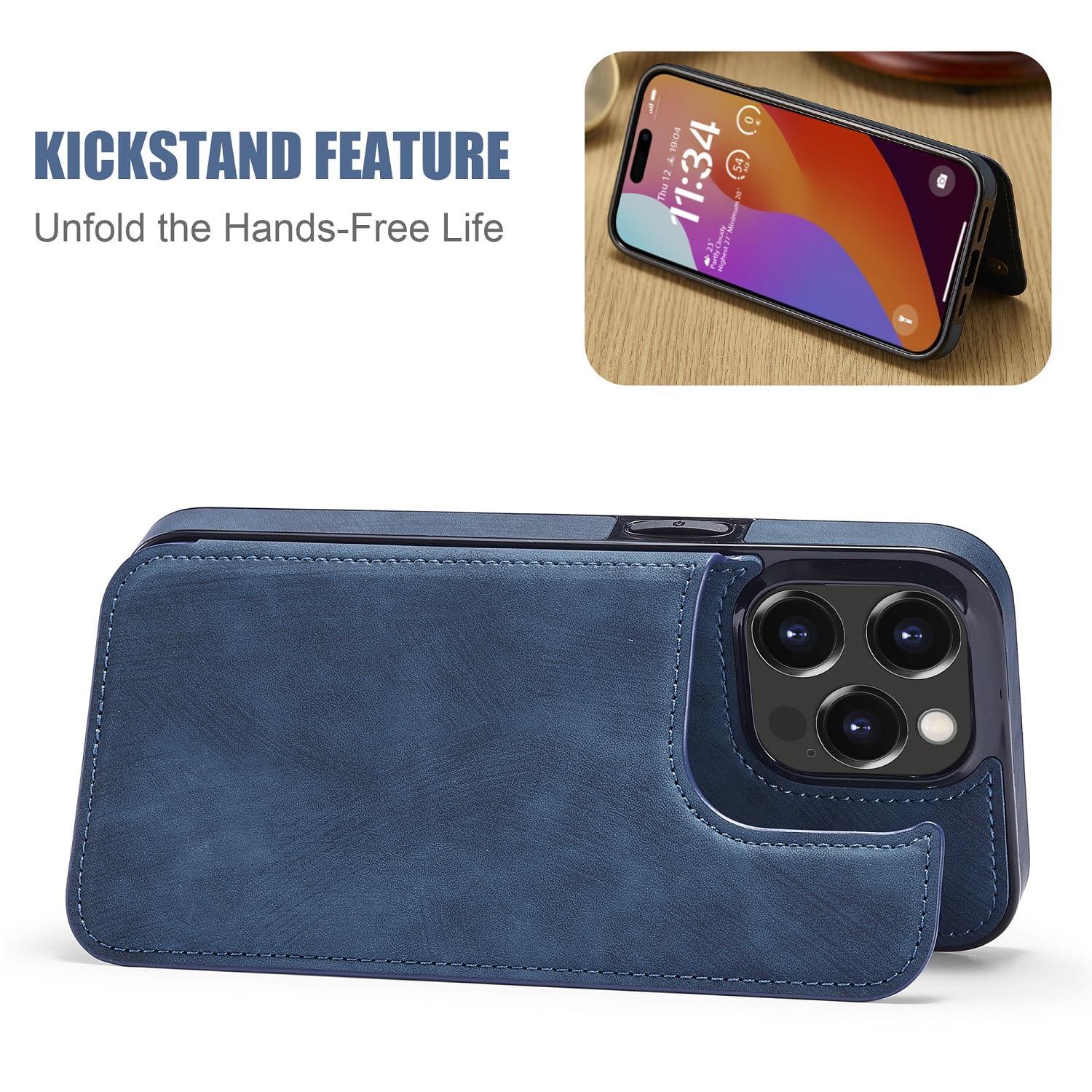 Custodia Portafoglio Per IPhone 15 Pro - Con Slot Carte E Cerniera - Pelle PU - Blu - Compatibile MagSafe