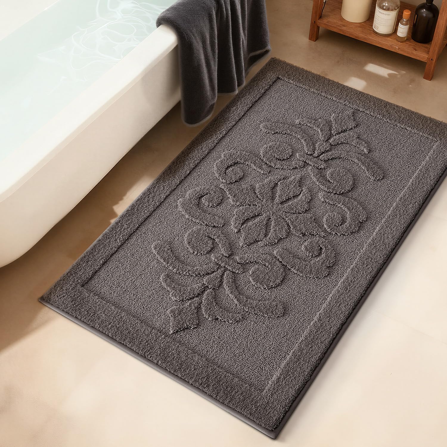 LUMI Ultra Absorbent Bathroom Rug Non Slip Rubber Backing, Machine Washable Bath Mat Soft Premium Microfiber, Elegant Luxury Bath Rugs Quick Dry for