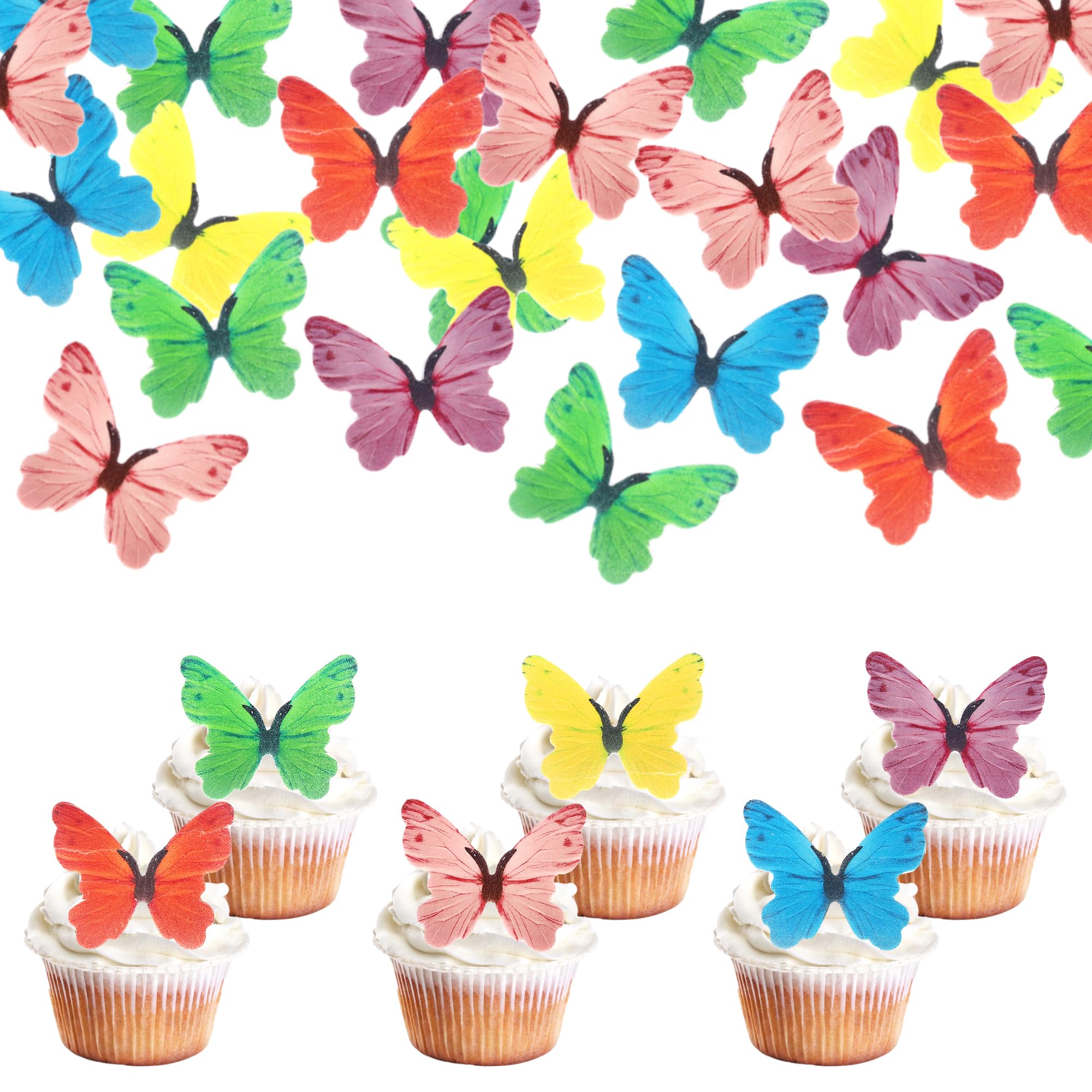 48 PCS Edible Butterfly Cupcake Toppers Wafer Paper Colorful Butterflies Cupcake Picks Edible Butterfly Birthday Decorations for Butterflies Theme Birthday Wedding Party Cake Decorations Supplies