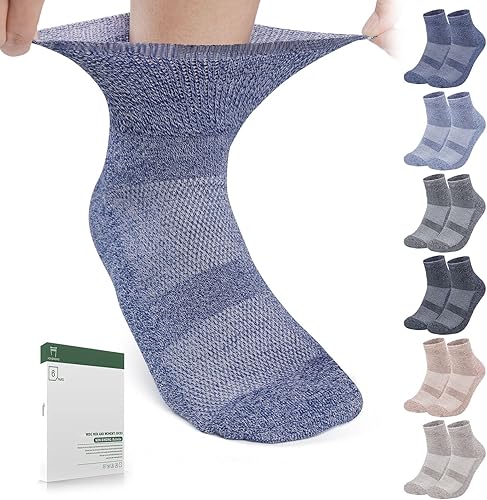 Bulinlulu Calcetines diabéticos con pinzas o sin pinzas para mujeres y hombres, 6 pares o calcetines para diabéticos no vinculantes, Colores oscuros