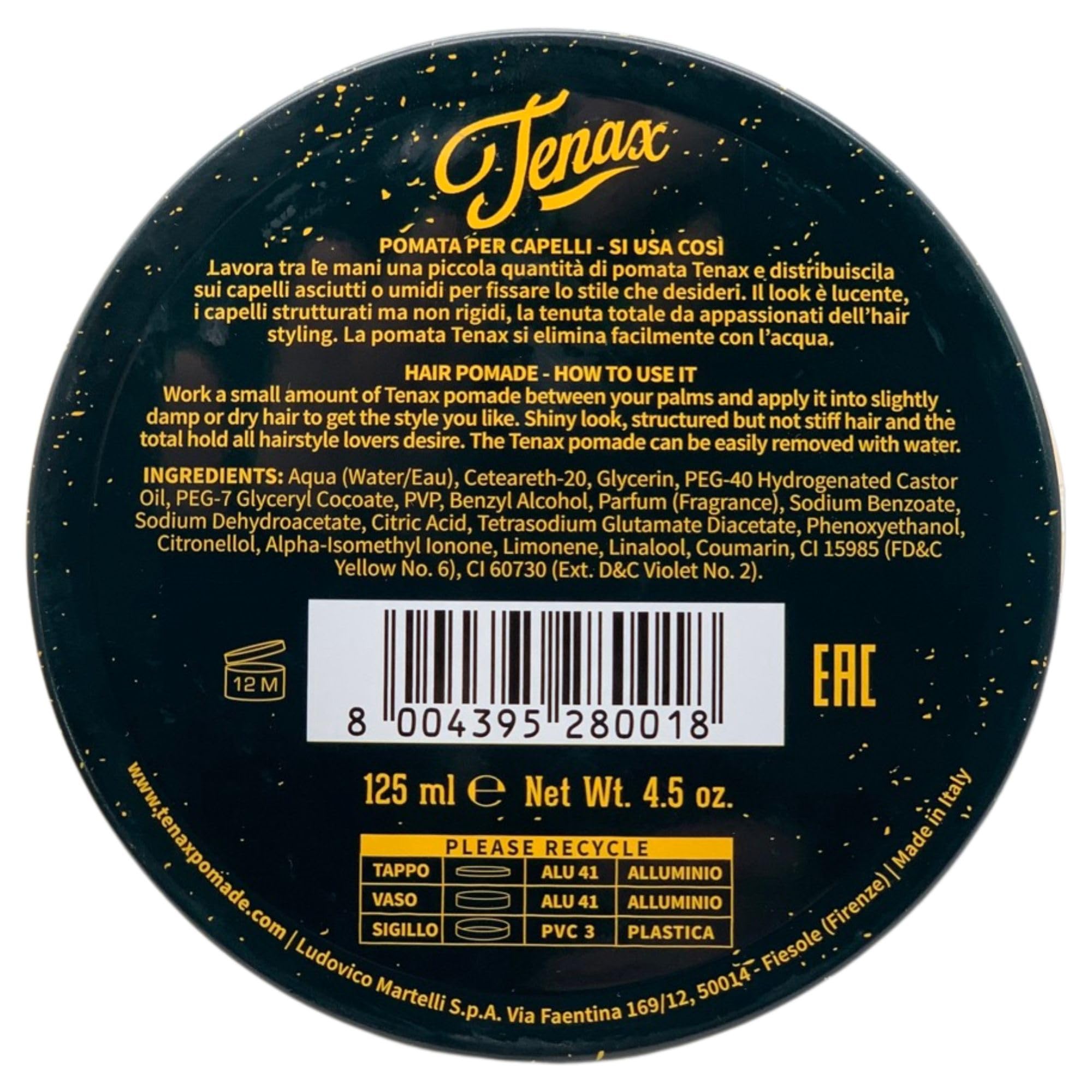 Pomata Per Capelli a Base D'Acqua, Tenuta Massima, Luce Brillante 125 ml (4 Unità)