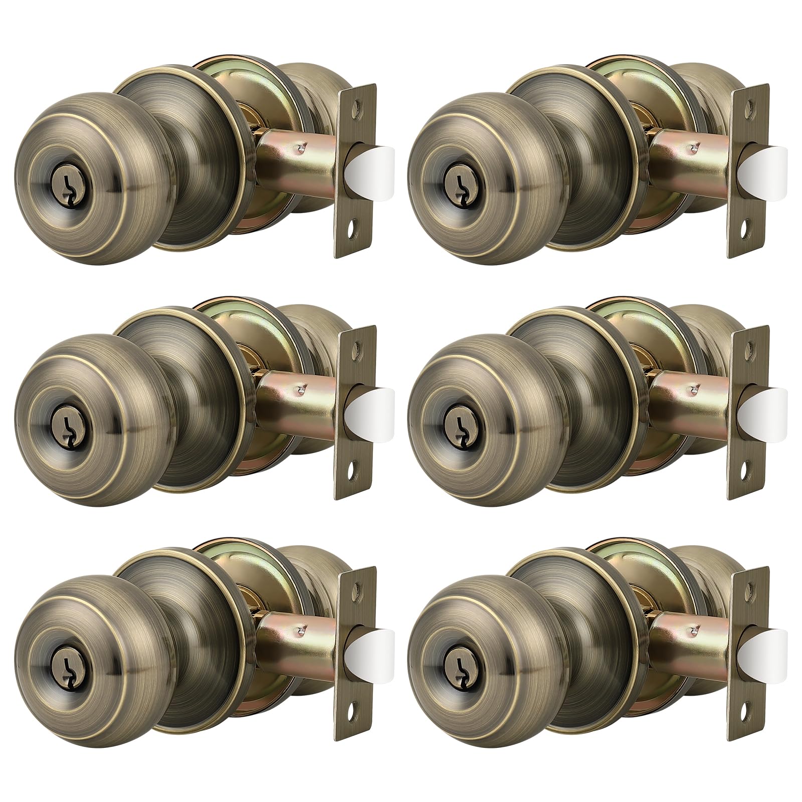 Antique Brass Door Knobs - Keyed Alike Lockset (Pack of 3) -12