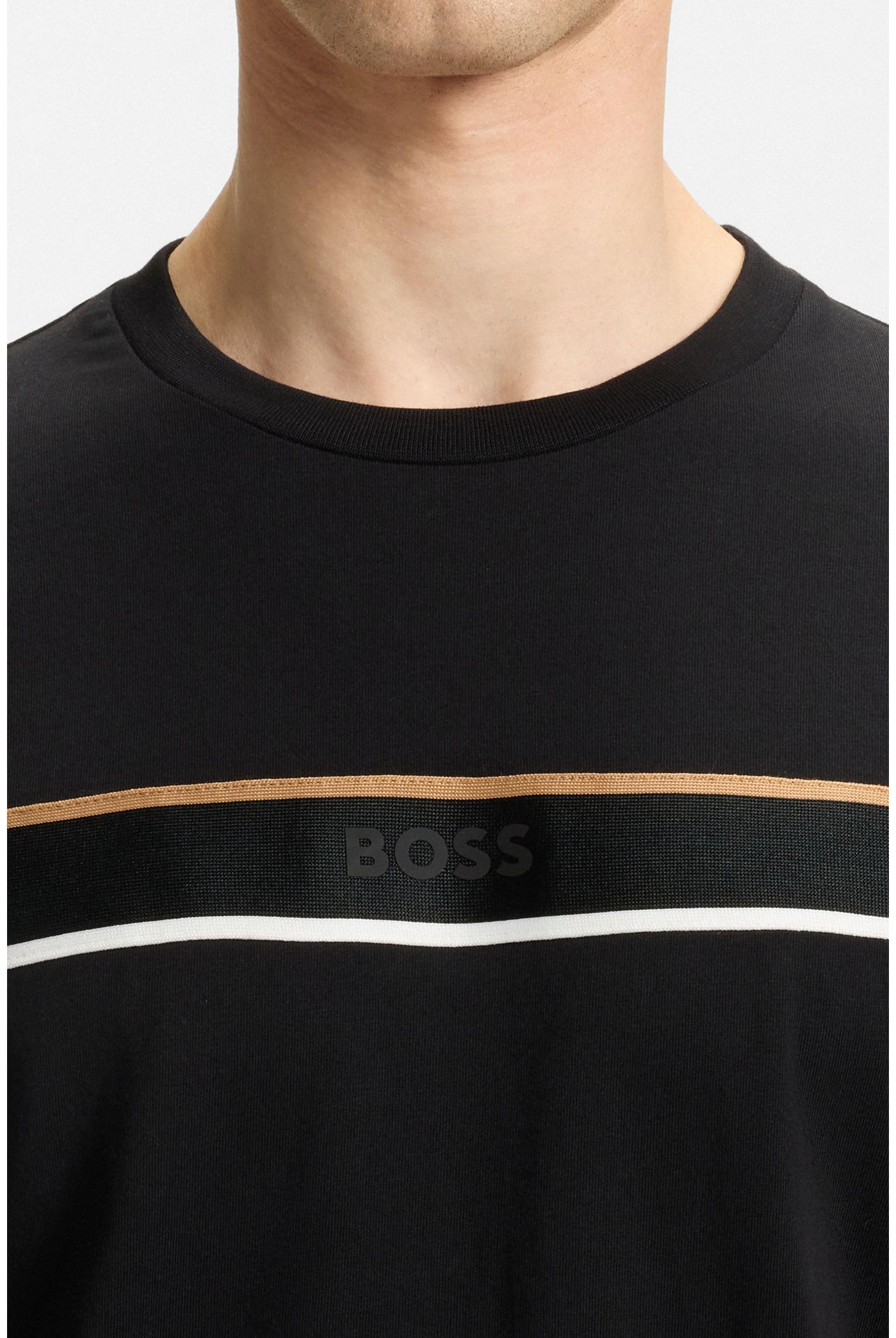 BOSS Hombres Iconic Camiseta Camiseta de Jersey de Algodón con Acabados Bandas