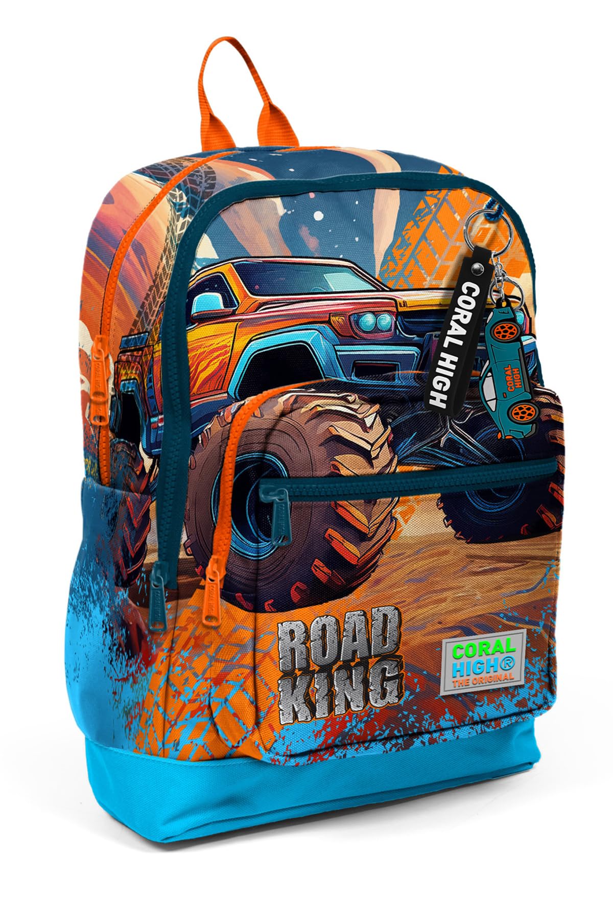 Coral High Kids Mavi Turuncu High Wheels Truck Desenli Dört Bölmeli Okul Sırt Çantası 23778