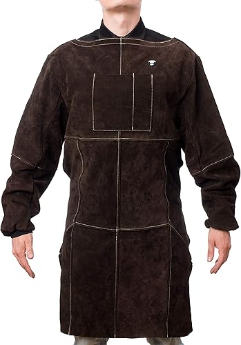Waylander Delantal de soldadura de longitud completa Piel de vaca dividida y costuras de Kevlar