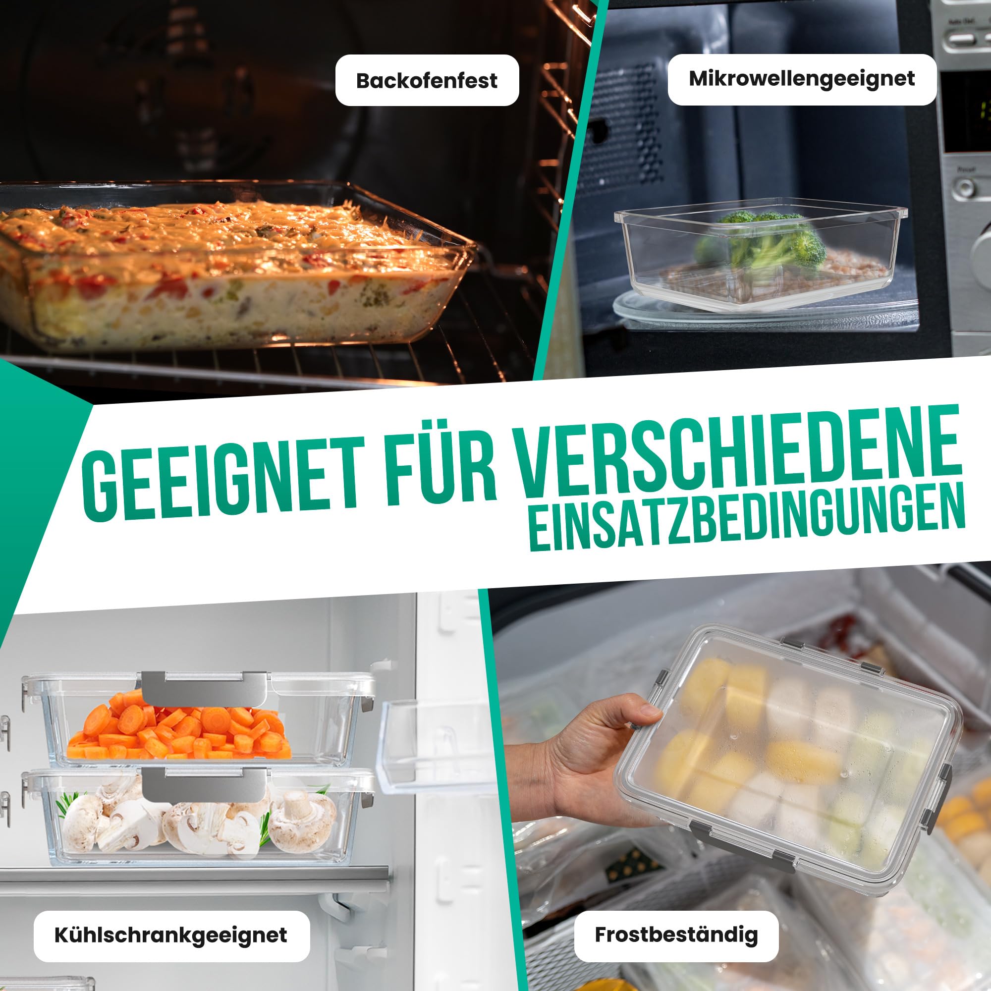 Avalo Glas Frischhaltedosen met Deckel - Meal Prep Trays - Glasbehälter mit Deckel Glas - Vorratsdosen Set - 10 Stück 1060ml / 370ml