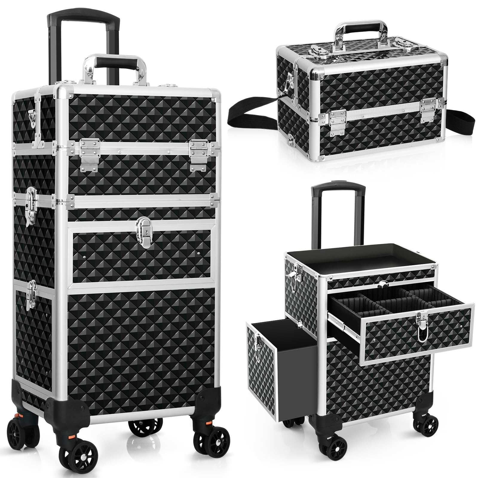 Photo 1 of Professional Rolling Makeup Train Case, Multi-functional Cosmetic Trolley with 360° Swivel Wheels Keys, Large Storage Traveling Cart Trunk, Cosmetic Train Cases for Nail Technicians Hairstylist