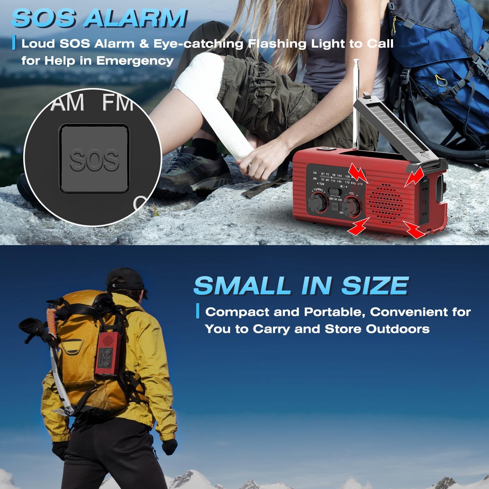 Radio De Emergencia Portátil - R-adio De Manivela De Energía Solar, Radios De Alarma SOS, con Linterna LED, 3 Métodos De Carga, Radios Am/FM/NOAA con Pilas, para Camping, Viajes, Ourdoor