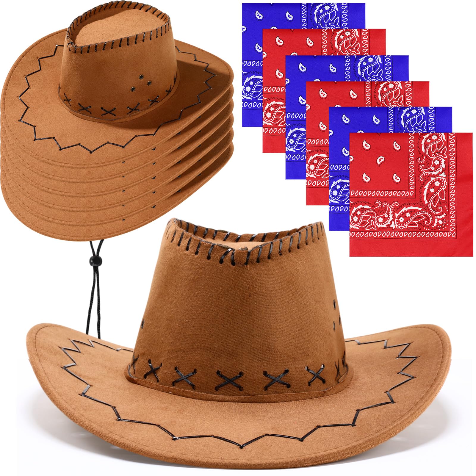 Zhanmai 12 Pcs Cowboy Hats Bulk, 6 Hats with 6 Bandanas