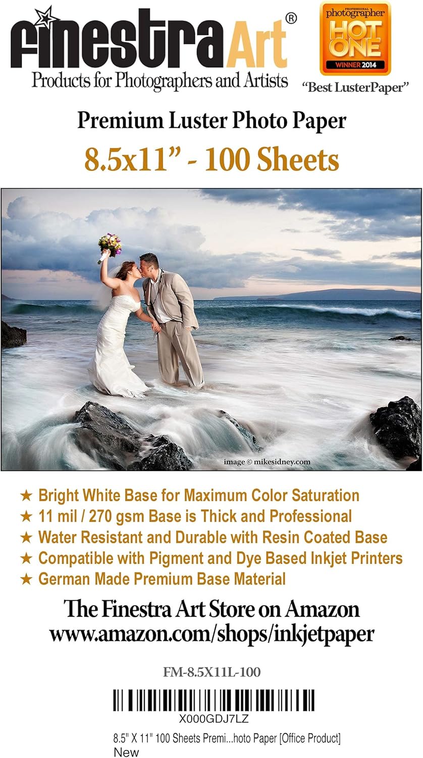 8.5" X 11" Premium Luster Inkjet Photo Paper - 100 Sheets