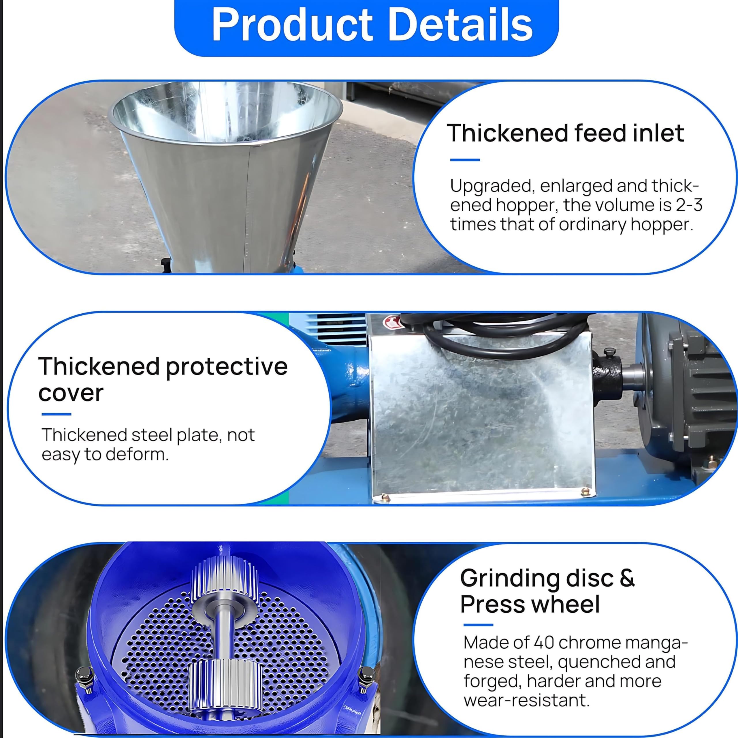 Máquina de pellets de alimentación para pollo, placa de agujeros de 8 mm, salida máxima de 100 kg/h, granulador de 4,0 kW con rodillo de presión de dos cabezales para producción de alimentos animales