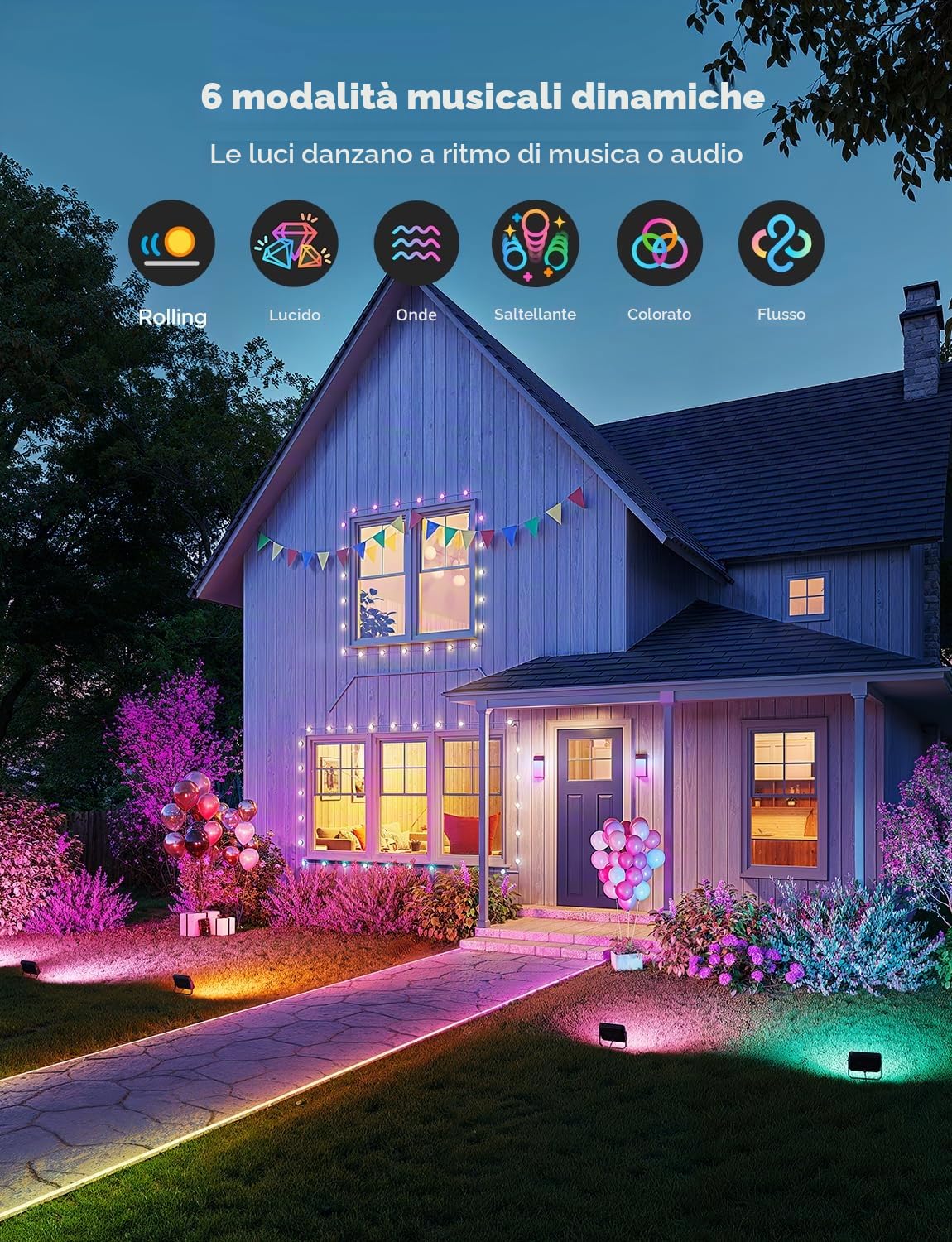 Govee 4 Faretti LED Esterno, Luce RGBIC con Bianco Freddo e Caldo, Funziona con Alexa Matter Google Home, 50+ Scene, Faretto LED da Esterno IP66 Impermeabile per Giardino e Patio