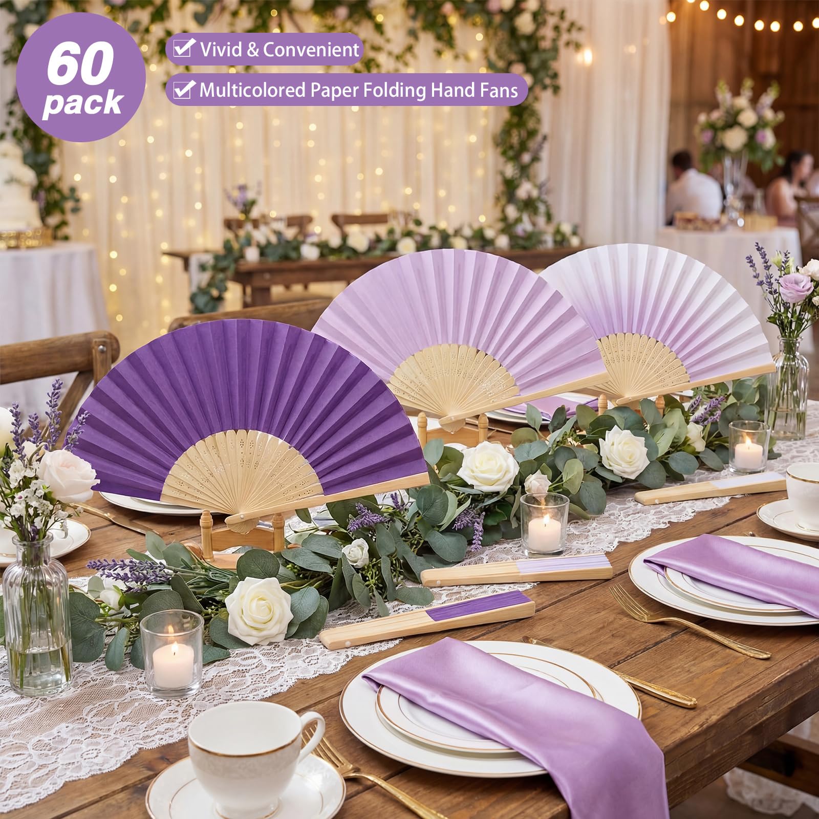 Faltbare Handfächer aus Papier, 21,6 cm, tragbar, dekorative Fächer für Hochzeit, Party, Babyparty, Dekorationen, Basteln, Fotografie, Requisiten, 60 Stück