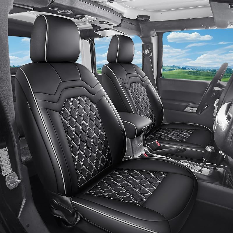 Capa de Banco para Toyota Tacoma 2016–2023 Cabine Double/Crew, Couro Sintético Preto e Branco, Kit Completo Huidasource TAC03